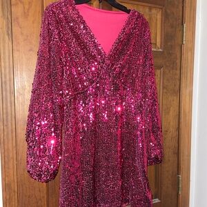 Pink sequin mini A-line dress